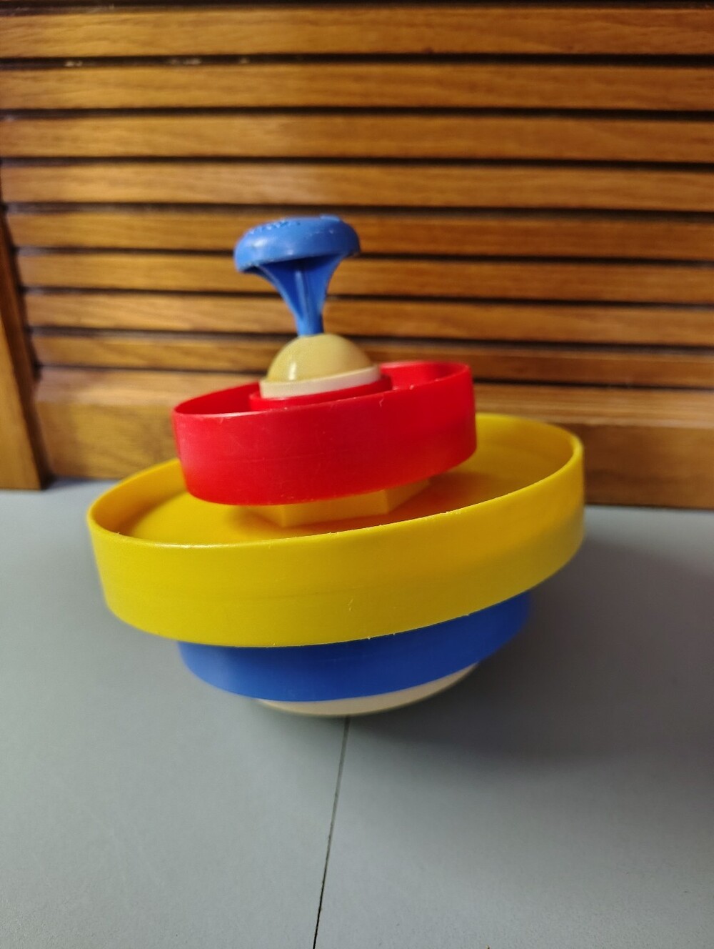 Playskool Vntg Stack & Spin Top W/ Circle Hexagon Square Rings Retro Vintage Toy